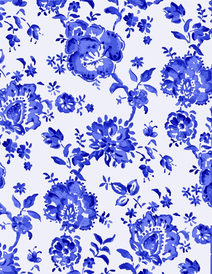 Diseño de patrones florales en acuarela azul