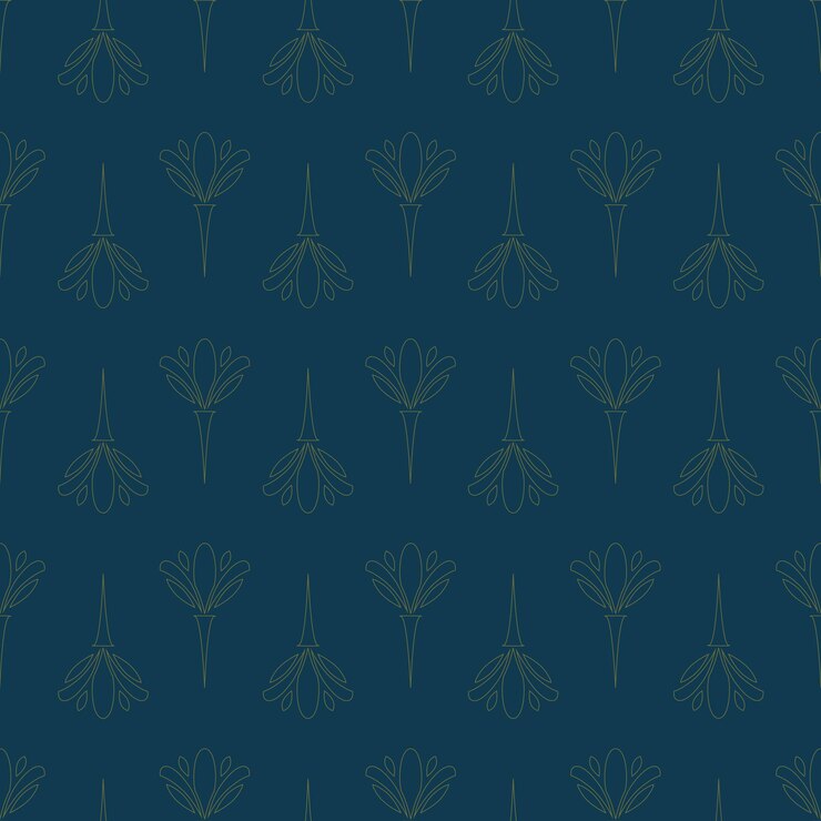 Diseño de patrones florales decorativos vintage sin costuras en color amarillo brillante sobre un fondo azul oscuro