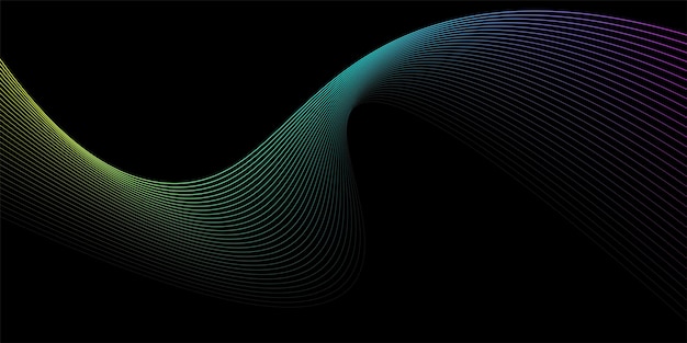 Diseño de patrones de ondas coloridas con líneas suaves y curvas en un fondo oscuro