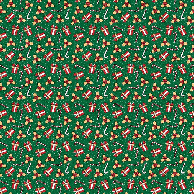Diseño de patrones de papel pintado de Navidad con fondo verde Ilustraciones de elementos de Navidad