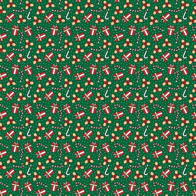 Diseño de patrones de papel pintado de Navidad con fondo verde Ilustraciones de elementos de Navidad