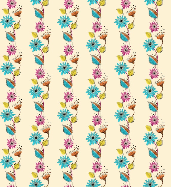 Diseño de patrones repetidos de flores y hojas de primavera Arte vectorial