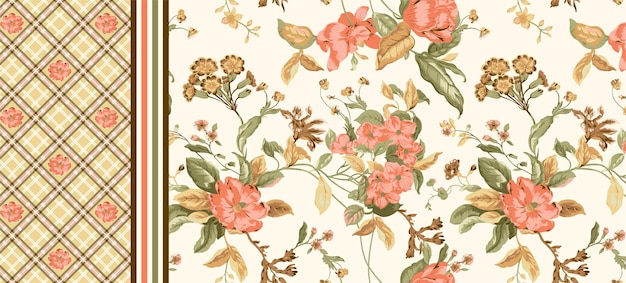 Diseño de patrones repetidos de flores y hojas de primavera Arte vectorial