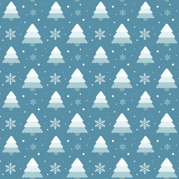 Diseño de patrones de vacaciones de invierno con árboles de Navidad y copos de nieve para embalaje de envoltura textil