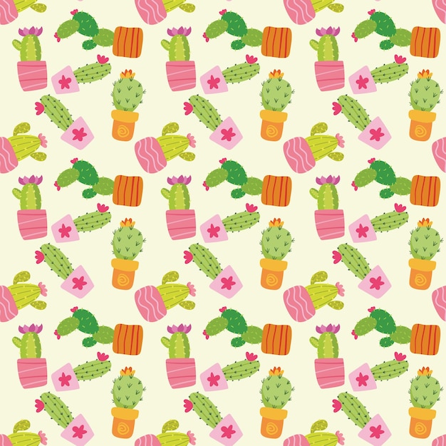 Diseño de patrones vectoriales sin costuras de Cactus Mix