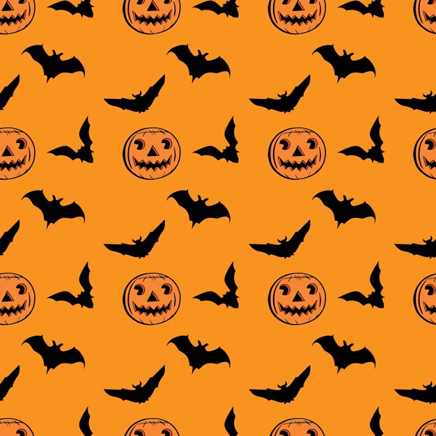 Diseño de patrones vectoriales sin costuras de calabazas y murciélagos