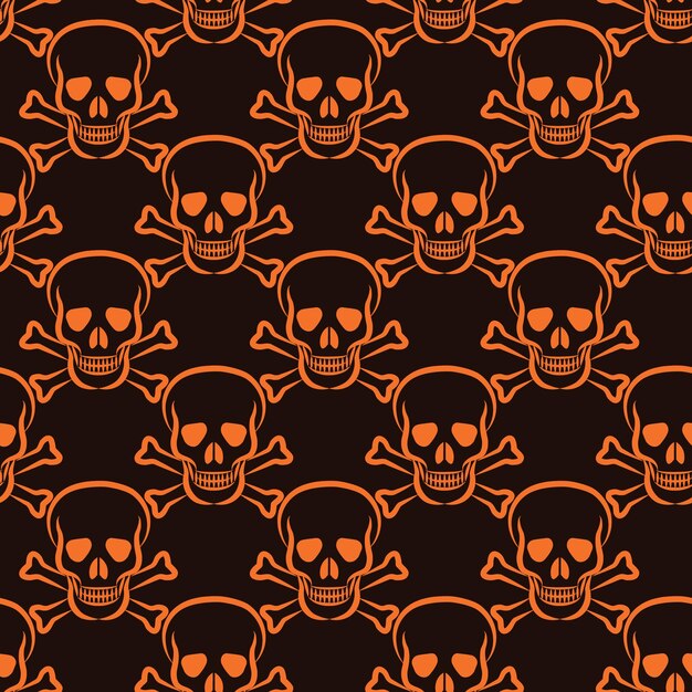 El diseño de patrones vectoriales sin costuras de cráneos y huesos de dibujos animados