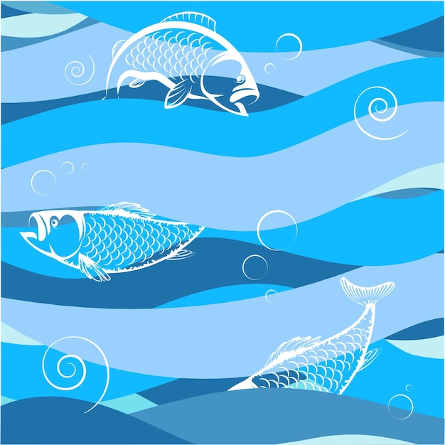 Diseño de peces de olas de agua azul.