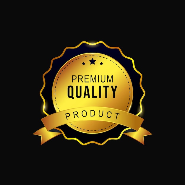 Diseño de pegatina de calidad premium vectorial dorado y negro.