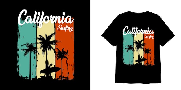 Vector diseño y pegatina de camiseta de surf de california