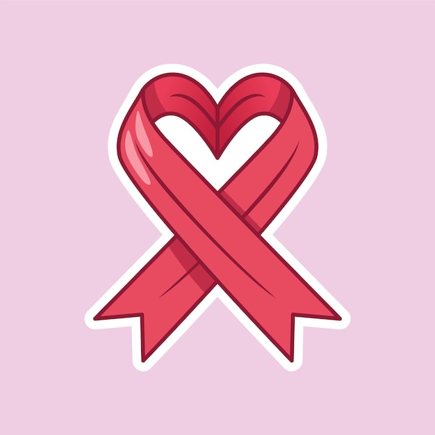 Diseño de pegatina de cinta de esperanza con corazones para la ilustración temática del Día Mundial del Cáncer