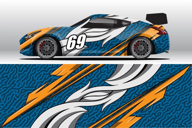 Diseño de pegatina de envoltura de coche de carrera abstracta y fondo deportivo para uso diario librea de carreras o vinilo de coche