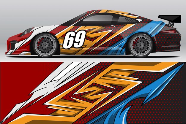Diseño de pegatina de envoltura de coche de carrera abstracta y fondo deportivo para uso diario librea de carreras o vinilo de coche