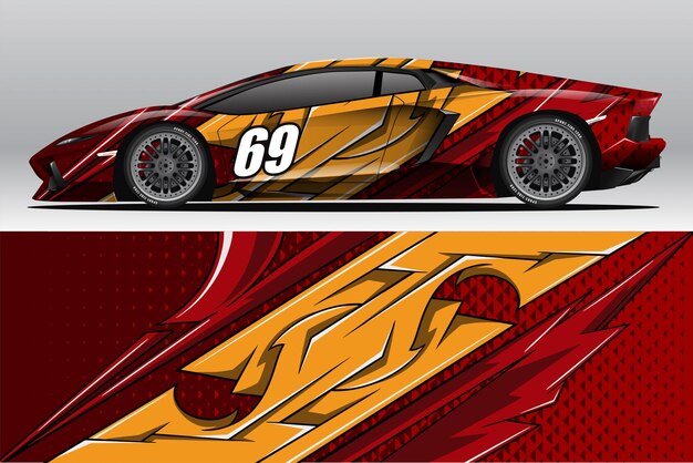 Diseño de pegatina de envoltura de coche de carrera abstracta y fondo deportivo para uso diario librea de carreras o vinilo de coche
