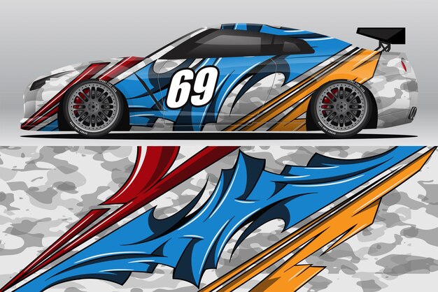 Diseño de pegatina de envoltura de coche de carrera abstracta y fondo deportivo para uso diario librea de carreras o vinilo de coche