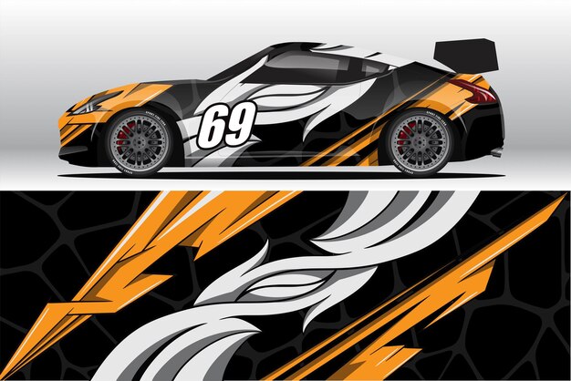 Diseño de pegatina de envoltura de coche de carrera abstracta y fondo deportivo para uso diario librea de carreras o vinilo de coche
