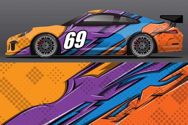 Diseño de pegatina de envoltura de coche de carrera abstracta y fondo deportivo para uso diario librea de carreras o vinilo de coche