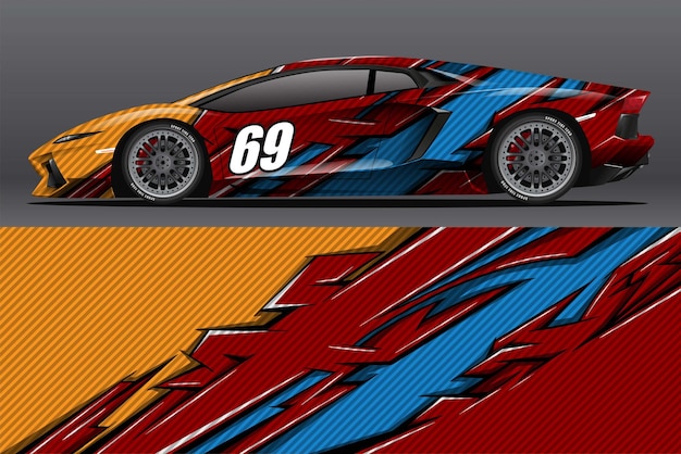 Diseño de pegatina de envoltura de coche de carrera abstracta y fondo deportivo para uso diario librea de carreras o vinilo de coche