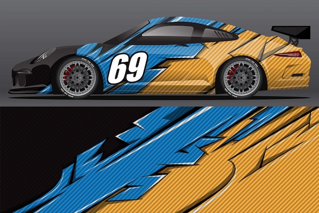 Diseño de pegatina de envoltura de coche de carrera abstracta y fondo deportivo para uso diario librea de carreras o vinilo de coche