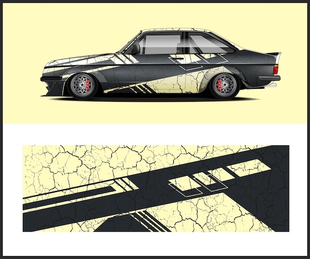 diseño de pegatina de envoltura vectorial de vehículo de vinilo para un automóvil deportivo de rally de vehículos