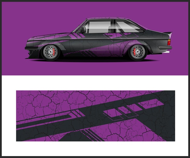 diseño de pegatina de envoltura vectorial de vehículo de vinilo para un automóvil deportivo de rally de vehículos