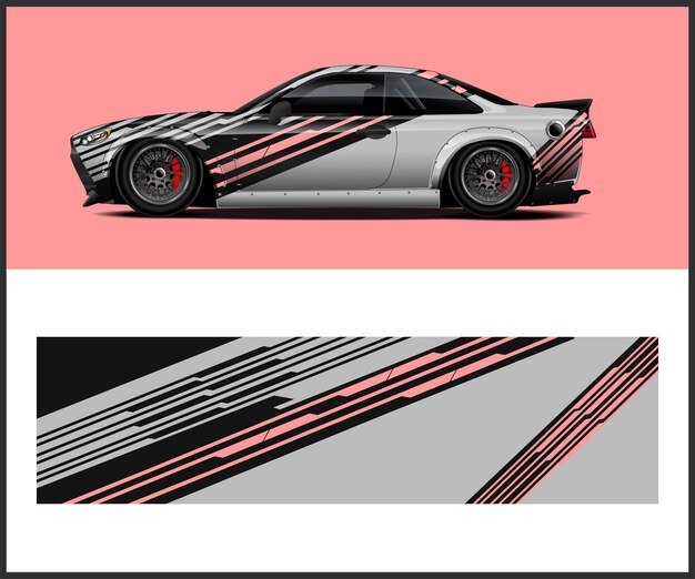 diseño de pegatina de envoltura vectorial de vehículo de vinilo para un automóvil deportivo de rally de vehículos