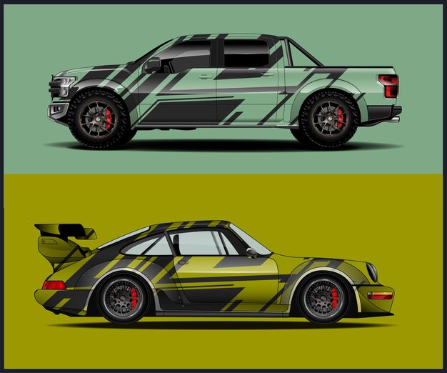 diseño de pegatina de envoltura vectorial de vehículo de vinilo para un automóvil deportivo de rally de vehículos
