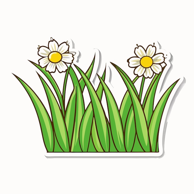 Diseño de pegatina con flor de hierba sobre un fondo blanco aislado 1