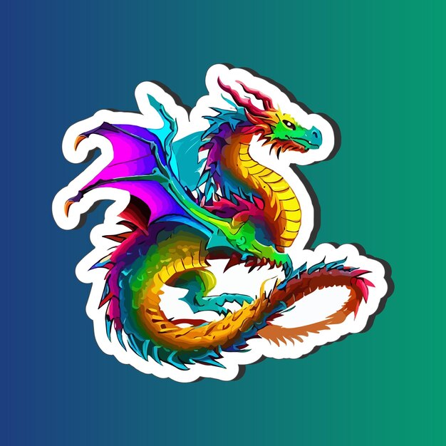 Diseño de pegatina moderna y colorida mascota dragón para impresión bajo demanda