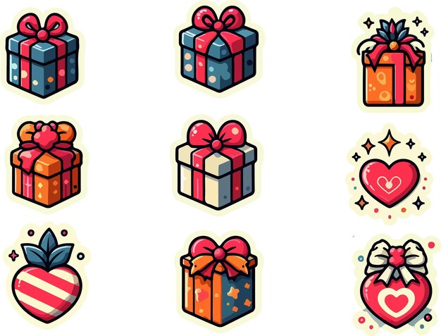 diseño de pegatinas de cajas de regalos y diseño de iconos ilustración vectorial