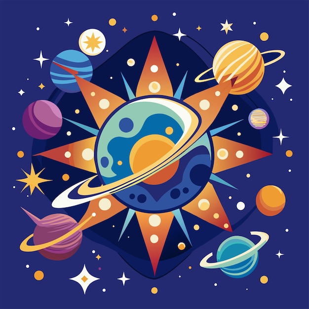 Diseño de pegatinas de camiseta de un inspirado en elementos celestes como estrellas y galaxias para un cósmico