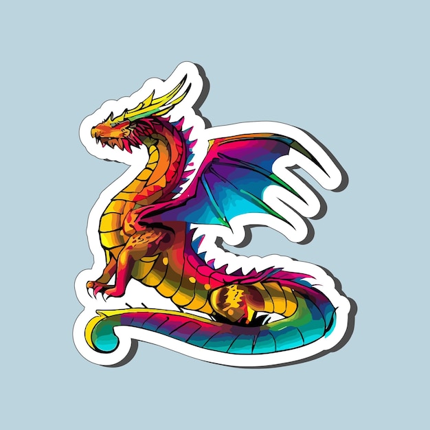 Vector diseño de pegatinas coloridas de dragones voladores al estilo de dibujos animados para imprimir