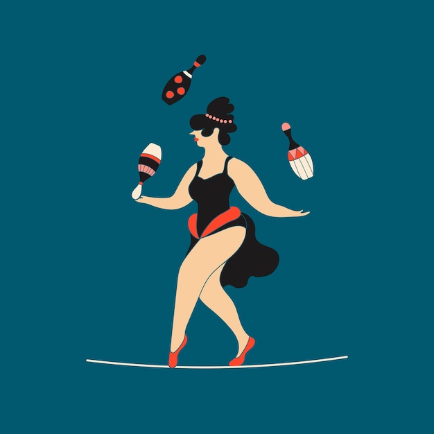 Diseño de pegatinas de malabaristas femeninas vector de ilustración de personajes de circo