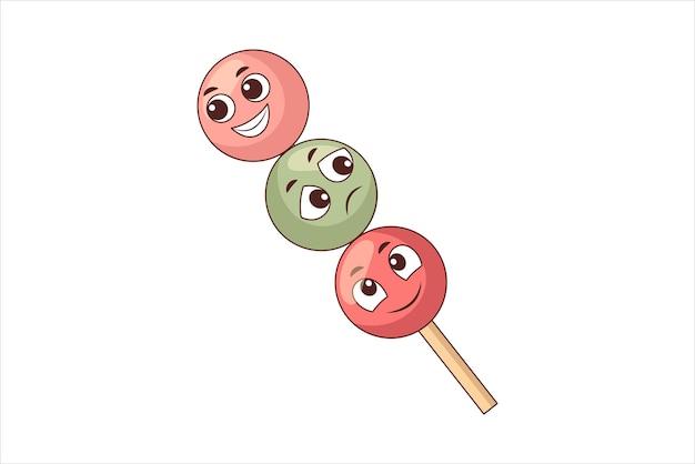 El diseño de pegatinas planas divertidas de dango