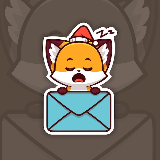 Diseño de pegatinas vectoriales del icono de correo de la zorra de Navidad durmiente