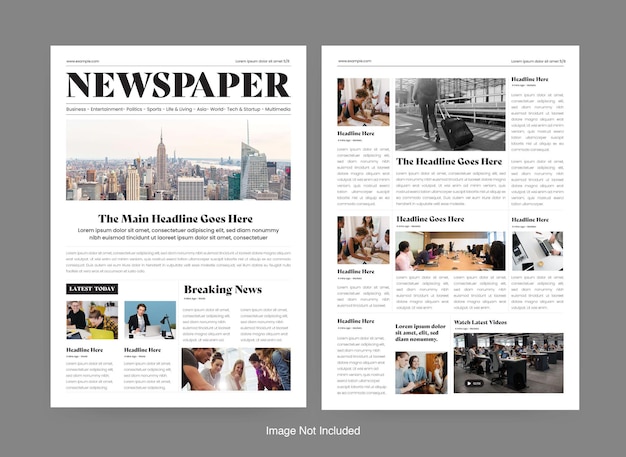 Diseño de periódico con titulares e imágenes