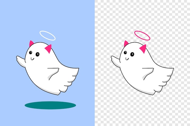 Diseño de personaje de ángel fantasma lindo Vector de dibujos animados fantasma en fondo transparente