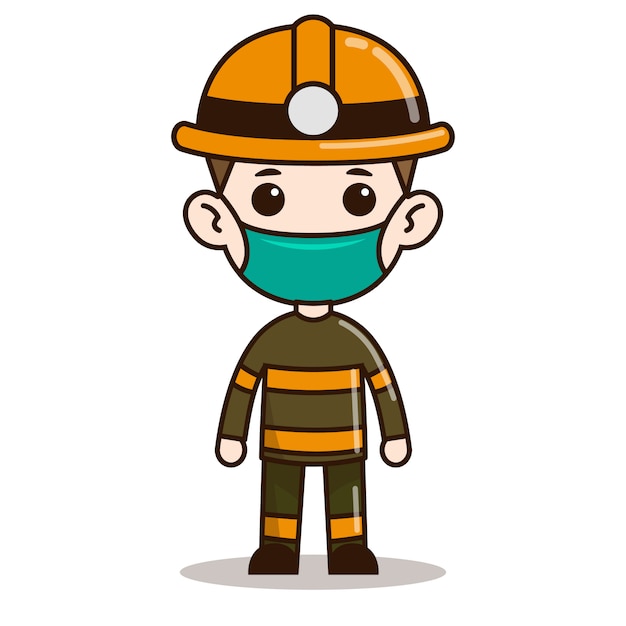 Diseño de personaje de bombero chibi con máscara