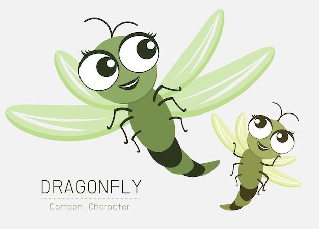 Diseño de personaje de dibujos animados de libélula concepto de estilo lindo