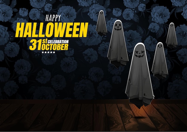 Vector diseño de personaje de dibujos animados lindo fantasma de halloween feliz para fondo de ilustración o sitio web