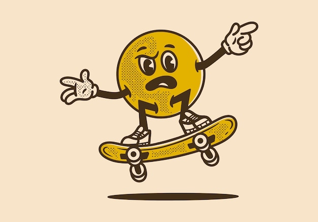 Diseño de personaje de mascota de cabeza de bola jugando patineta