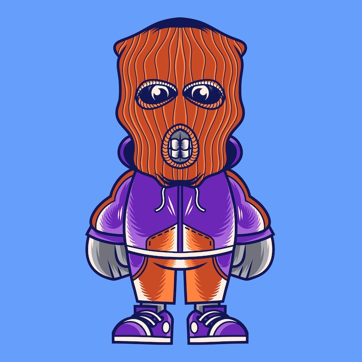 Vector diseño de personaje de mascota cráneo de dibujos animados con balaclava