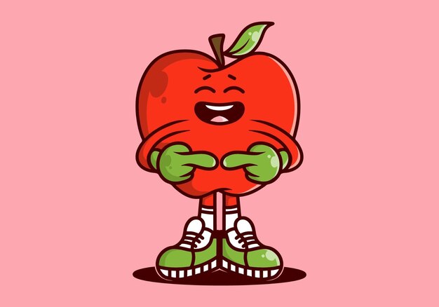 Diseño de personaje de la mascota de la fruta de manzana con cara tímida Color rojo