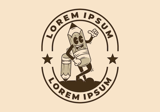 Diseño de personaje de mascota de insignia de lápiz de dibujo de pie