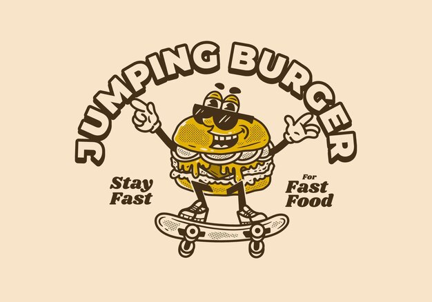 Diseño de personaje de mascota vintage de hamburguesa