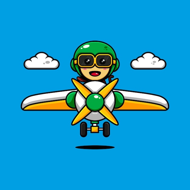 Diseño de personaje de mono lindo con temática jugando un avión