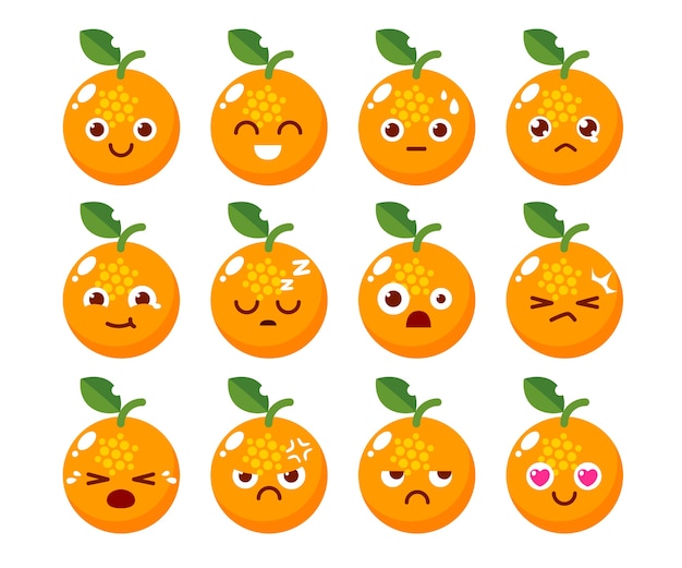 Diseño de personaje naranja en varias emociones.