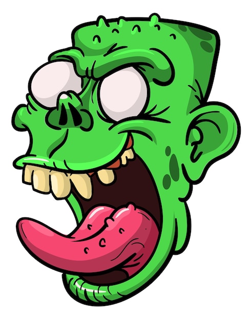 Diseño de personaje de zombie verde divertido de dibujos animados con expresión de cara de miedo Ilustración de vector de Halloween aislado en blanco Diseño de cartel o paquete de fiesta