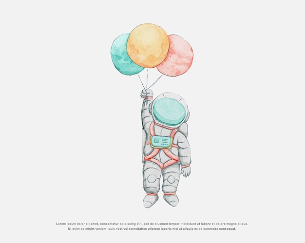 Diseño de personajes acuarela linda ilustración de astronauta