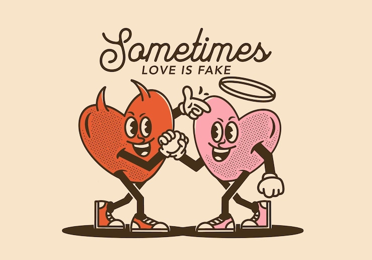 Vector diseño de personajes antiguos de dos corazones enamorados